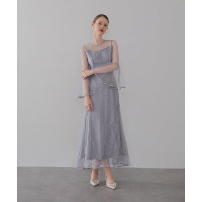 パイピングラインベルスリーブチュールレースAラインドレスワンピースオケージョンドレス美脚効果結婚式 パーティードレス 成人式 二次会 同窓会 お呼ばれ オケージョン 20代 30代 40代 （GRAY）｜詳細画像