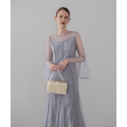パイピングラインベルスリーブチュールレースAラインドレスワンピースオケージョンドレス美脚効果結婚式 パーティードレス 成人式 二次会 同窓会 お呼ばれ オケージョン 20代 30代 40代 （GRAY）｜詳細画像