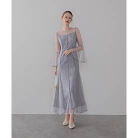 パイピングラインベルスリーブチュールレースAラインドレスワンピースオケージョンドレス美脚効果結婚式 パーティードレス 成人式 二次会 同窓会 お呼ばれ オケージョン 20代 30代 40代 （GRAY）