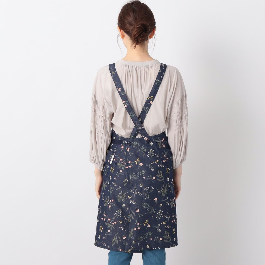ローラ アシュレイ LAURA ASHLEY 前結び 花柄エプロン (アイボリー