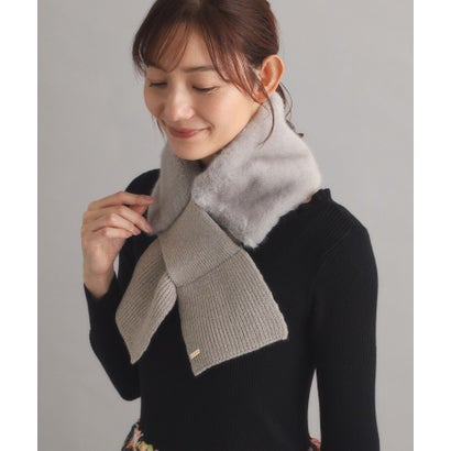 ローラ アシュレイ LAURA ASHLEY 【差し込み式】プレート付きフェイクファー＆ニットストール （グレー(012)）｜詳細画像