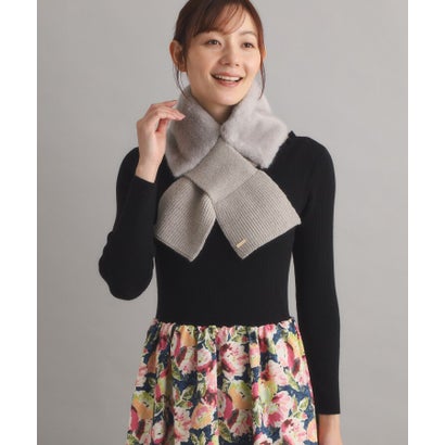 ローラ アシュレイ LAURA ASHLEY 【差し込み式】プレート付きフェイクファー＆ニットストール （グレージュ(050)）｜詳細画像