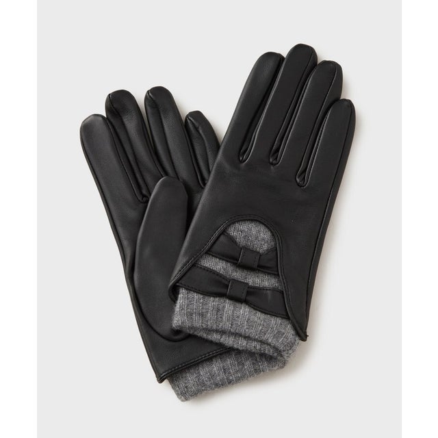 【羊革／ニットリブ仕様】リボンモチーフグローブ （ブラック(019)）
