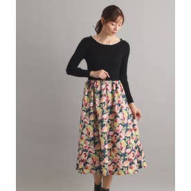 【WEB限定／SーL3サイズ／洗える／ウエストゴム／同柄シュシュあり】ミラ ブルームズ柄ワンピース （ブラック(119)）