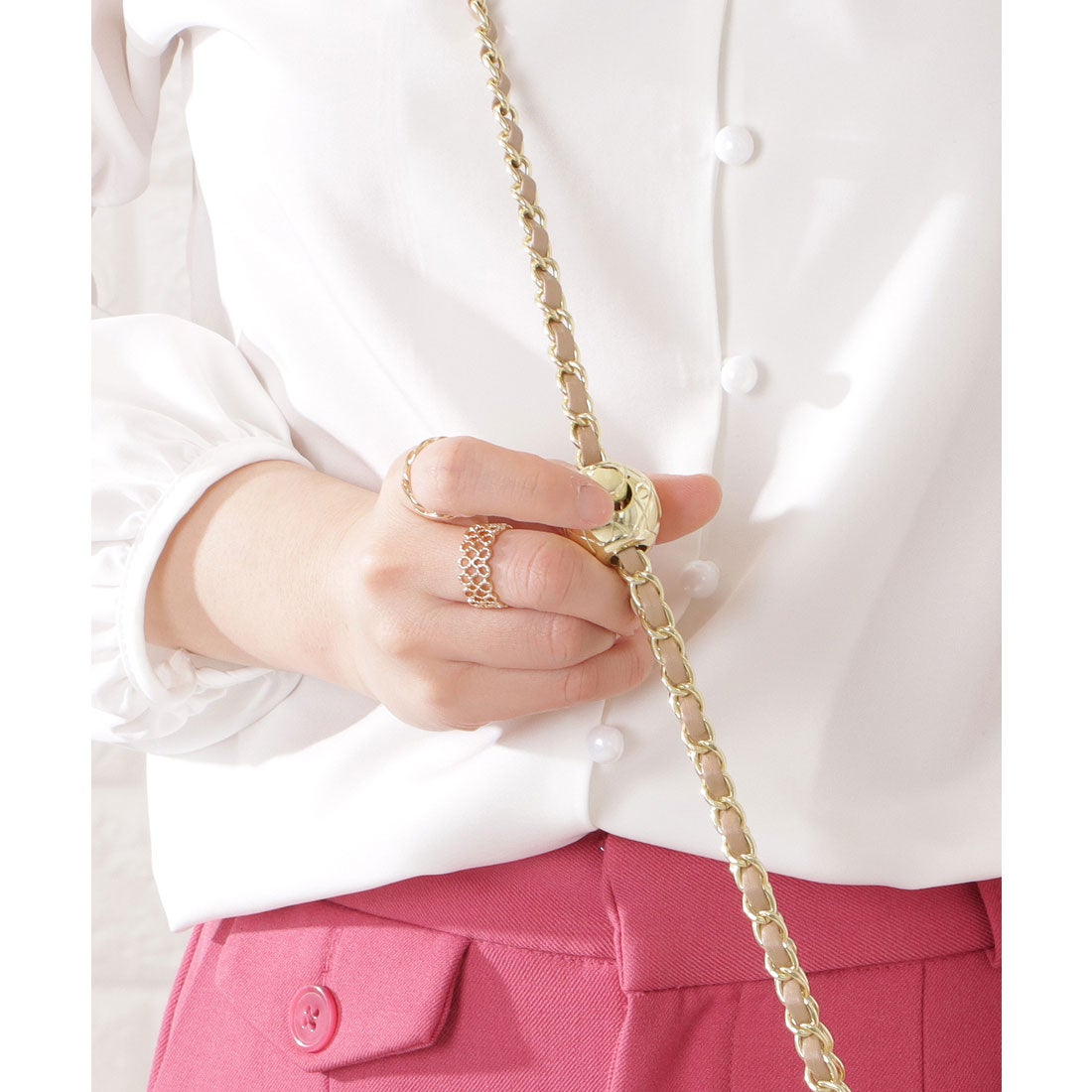 レースレディース Lace Ladies フェイクレザーゴールドチェーン 