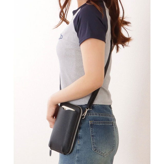 フェイクレザー コンパクト ショルダー ウォレット バッグ （ブラック）