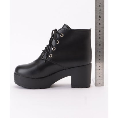 レースレディース Lace Ladies レースアップ チャンキーヒール 厚底ショートブーツ （ブラック）｜詳細画像
