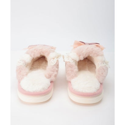 ファー フリル ダブル リボン ふわもこ スリッパ （ピンク）｜詳細画像