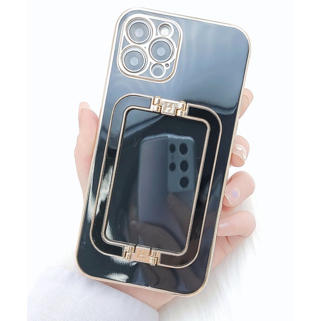 スタンドホルダー付メタルフレームTPUiPhoneケース （ブラック）