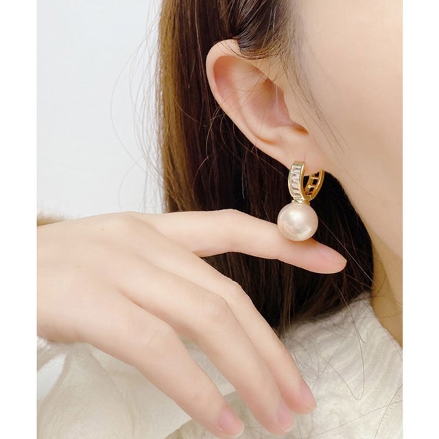 大粒 パール ビジュー リング ピアス （ピンク）