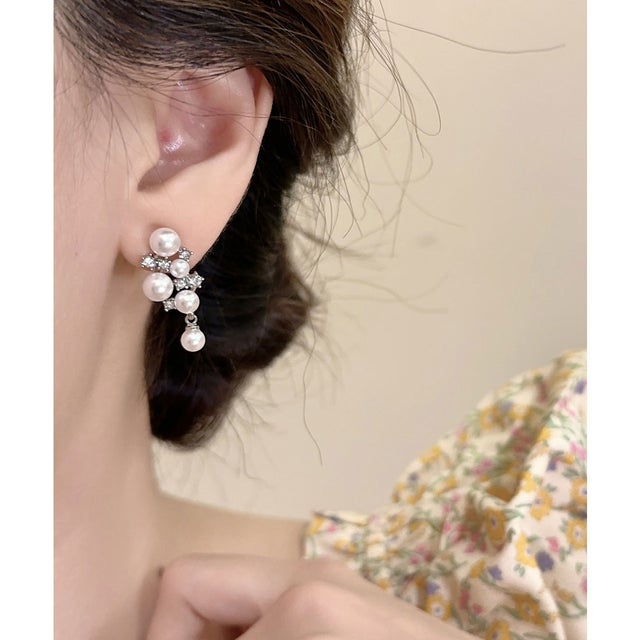 パール × ビジュー ビッグモチーフ ピアス イヤリング （A.シルバー（イヤリング））