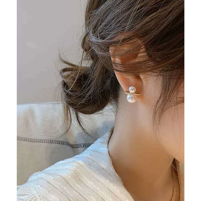 ダブル パール ゴールド バー ピアス （ゴールド）
