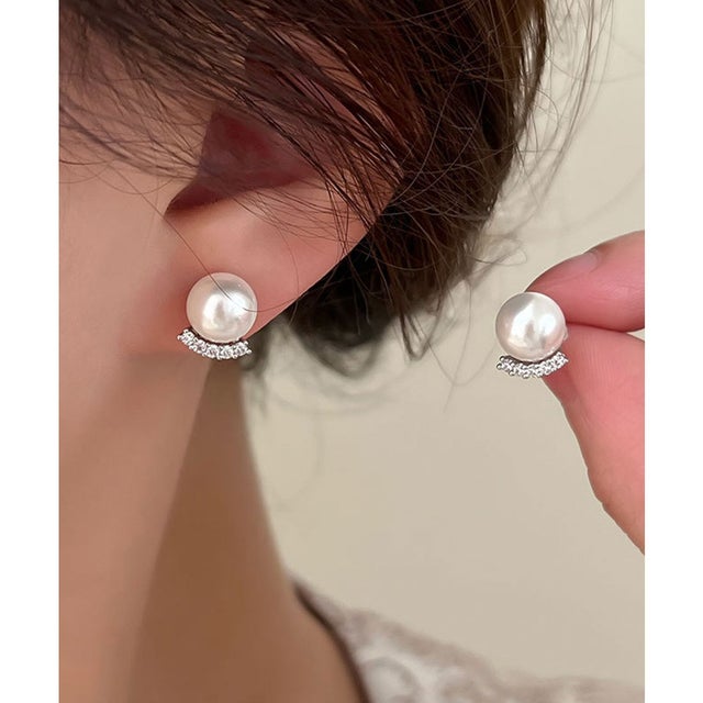 ビジュー ライン 一粒 パール ピアス イヤリング （A.ホワイト（ピアス））