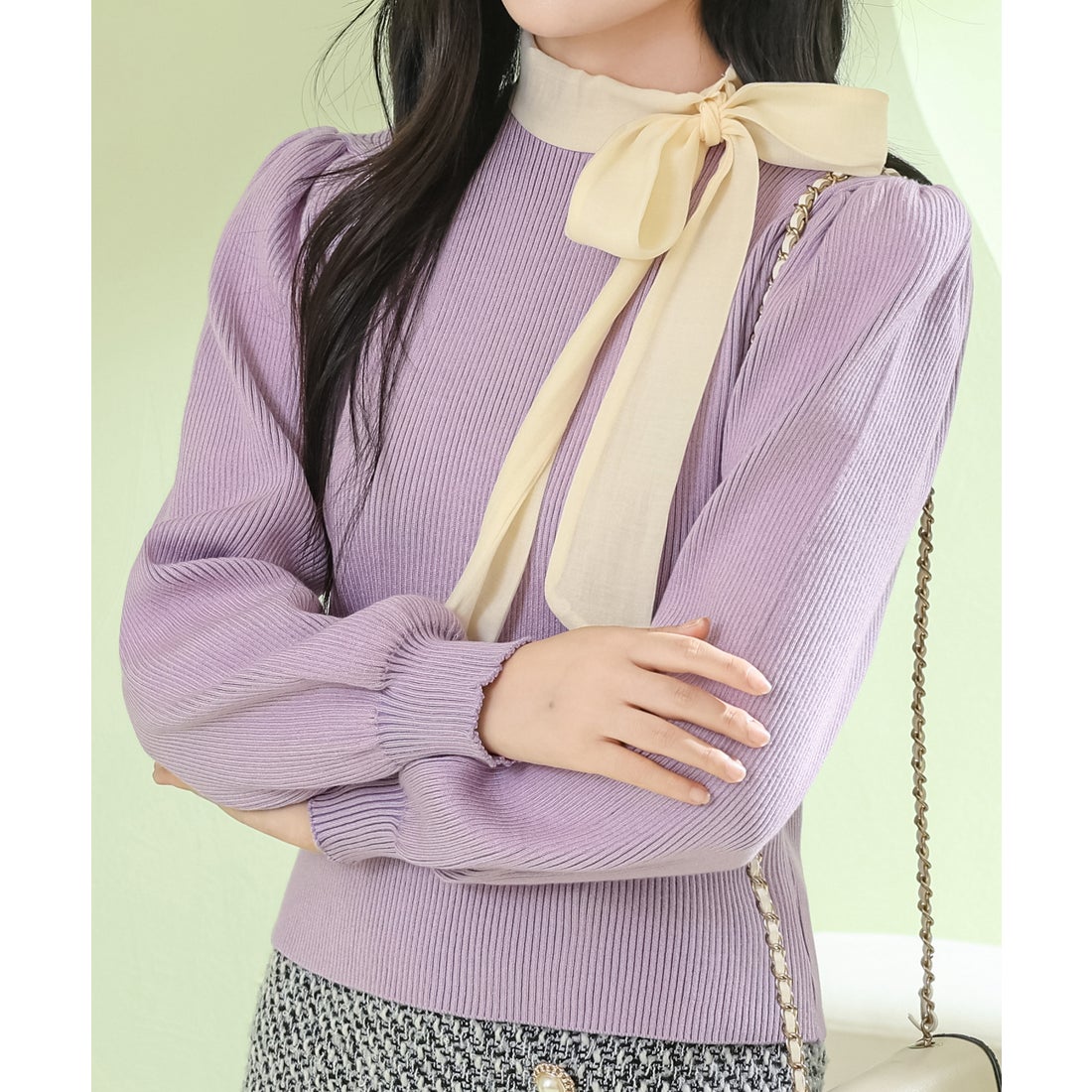 レースレディース Lace Ladies ボウタイ付き パワーショルダー リブ 