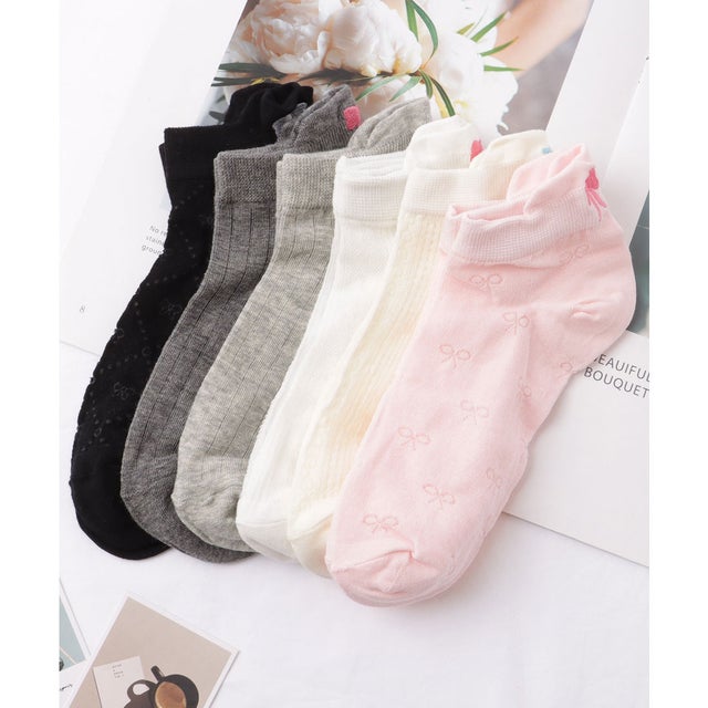 【6足セット】リボン モチーフ ベーシック ショート ソックス （B.ミックス）