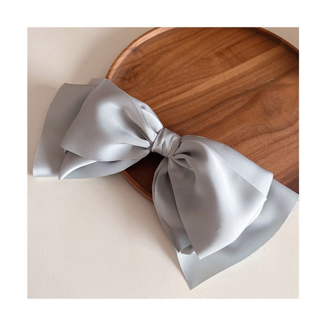 サテン調 ビッグ リボン ヘア バレッタ （グレー）