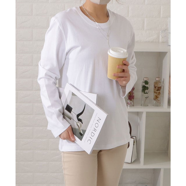 綿 ラウンドネックロングTシャツ （ホワイト）