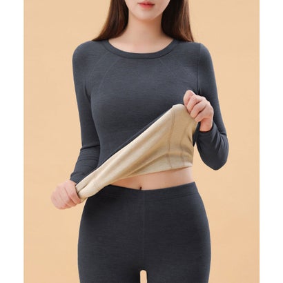 【2点セット】クルーネック 裏起毛 厚手 長袖 インナー （チャコールグレー）｜詳細画像