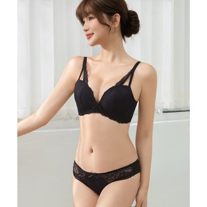 レースレディース Lace Ladies 【2点セット】カットアウト風 サイド レース ブラ&ショーツ【返品不可商品】 （ブラック）｜詳細画像