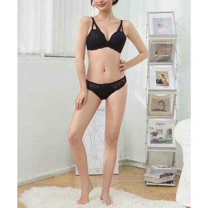 レースレディース Lace Ladies 【2点セット】カットアウト風 サイド レース ブラ&ショーツ【返品不可商品】 （ブラック）｜詳細画像