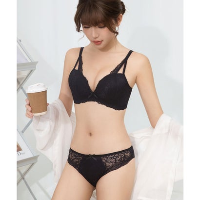 レースレディース Lace Ladies 【2点セット】カットアウト風 サイド レース ブラ&ショーツ【返品不可商品】 （ブラック）｜詳細画像