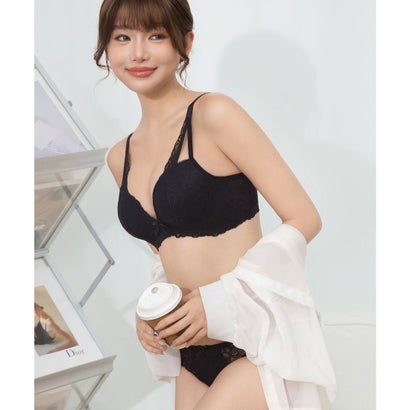 レースレディース Lace Ladies 【2点セット】カットアウト風 サイド レース ブラ&ショーツ【返品不可商品】 （ブラック）｜詳細画像