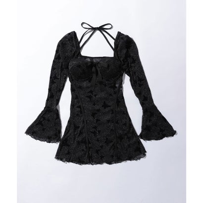 レースレディース Lace Ladies 【2点セット】バタフライ柄 ホルターネック ワンピース 水着 （ブラック）｜詳細画像