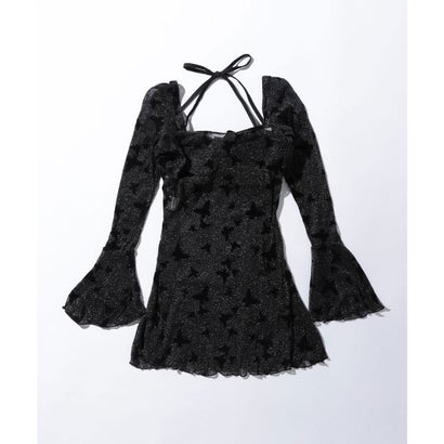 レースレディース Lace Ladies 【2点セット】バタフライ柄 ホルターネック ワンピース 水着 （ブラック）｜詳細画像