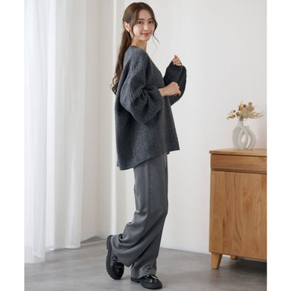 レースレディース Lace Ladies Vネック ケーブル編み オーバーサイズ ニット プルオーバー （ブラック）｜詳細画像