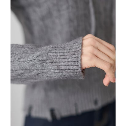 レースレディース Lace Ladies ケーブル編み レースアップ 長袖 ニット プルオーバー （ブラック）｜詳細画像