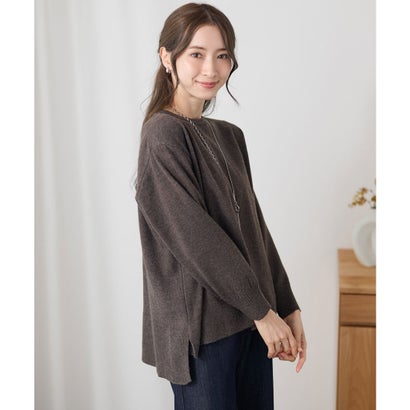 レースレディース Lace Ladies クルーネック オーバーサイズ サイド スリット ニット プルオーバー （ブラウン）｜詳細画像