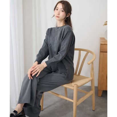 レースレディース Lace Ladies クルーネック オーバーサイズ サイド スリット ニット プルオーバー （チャコールグレー）｜詳細画像