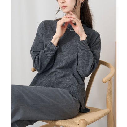レースレディース Lace Ladies クルーネック オーバーサイズ サイド スリット ニット プルオーバー （チャコールグレー）｜詳細画像