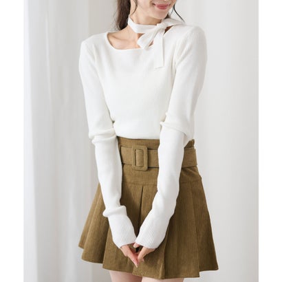 レースレディース Lace Ladies クルーネック チョーカー リボン ニット トップス （ホワイト）｜詳細画像