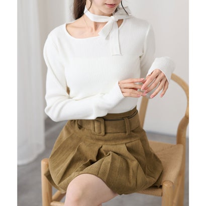 レースレディース Lace Ladies クルーネック チョーカー リボン ニット トップス （ホワイト）｜詳細画像