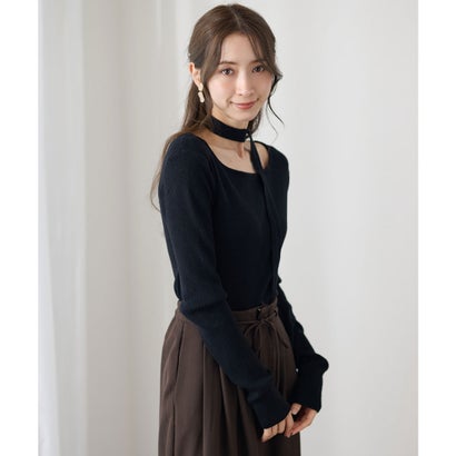 レースレディース Lace Ladies クルーネック チョーカー リボン ニット トップス （ブラック）｜詳細画像