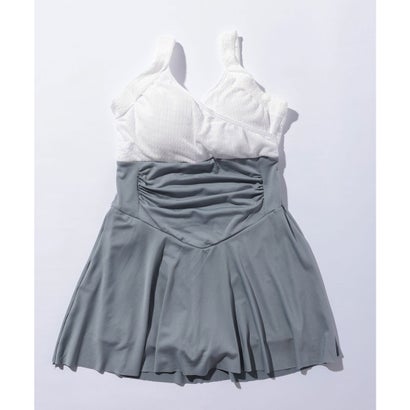 レースレディース Lace Ladies 配色 バックリボン フレア ワンピース 水着 （グレー）｜詳細画像