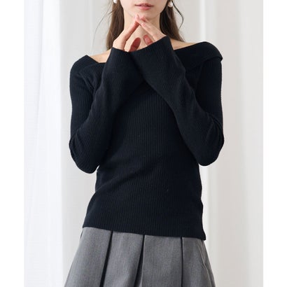レースレディース Lace Ladies アシンメトリー フレア袖 長袖 ニット トップス （ブラック）｜詳細画像