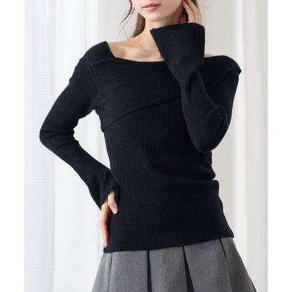 レースレディース Lace Ladies アシンメトリー フレア袖 長袖 ニット トップス （ブラック）｜詳細画像