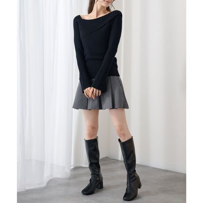 レースレディース Lace Ladies アシンメトリー フレア袖 長袖 ニット トップス （ブラック）｜詳細画像