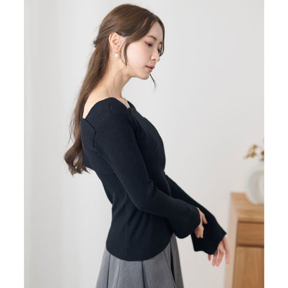 レースレディース Lace Ladies アシンメトリー フレア袖 長袖 ニット トップス （ブラック）｜詳細画像