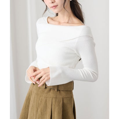 レースレディース Lace Ladies アシンメトリー フレア袖 長袖 ニット トップス （ホワイト）｜詳細画像