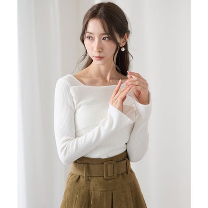レースレディース Lace Ladies アシンメトリー フレア袖 長袖 ニット トップス （ホワイト）｜詳細画像