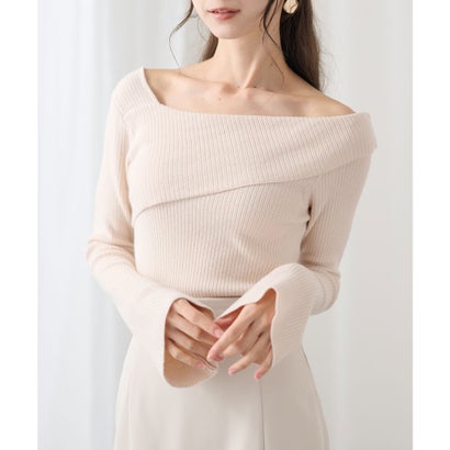 レースレディース Lace Ladies アシンメトリー フレア袖 長袖 ニット トップス （ベージュ）｜詳細画像