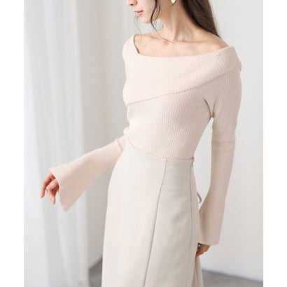 レースレディース Lace Ladies アシンメトリー フレア袖 長袖 ニット トップス （ベージュ）｜詳細画像
