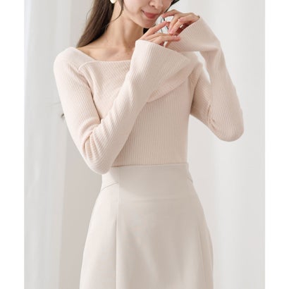 レースレディース Lace Ladies アシンメトリー フレア袖 長袖 ニット トップス （ベージュ）｜詳細画像