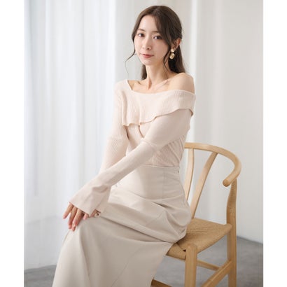 レースレディース Lace Ladies アシンメトリー フレア袖 長袖 ニット トップス （ベージュ）｜詳細画像