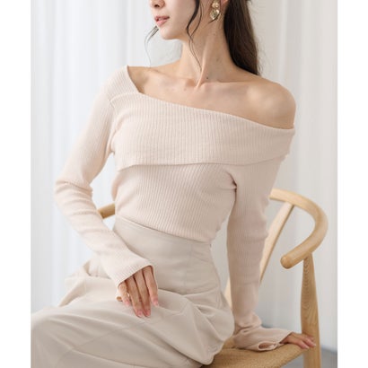 レースレディース Lace Ladies アシンメトリー フレア袖 長袖 ニット トップス （ベージュ）｜詳細画像