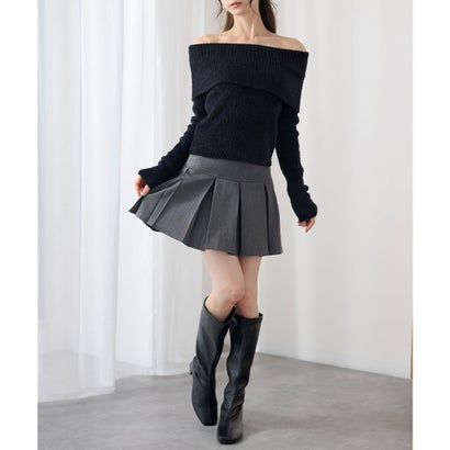 レースレディース Lace Ladies オフショルダー 折り返し リブ シャギー ニット トップス （ブラック）｜詳細画像
