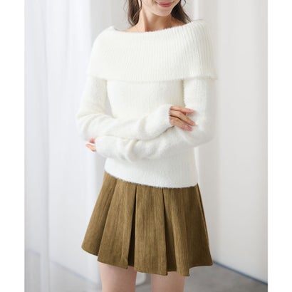 レースレディース Lace Ladies オフショルダー 折り返し リブ シャギー ニット トップス （アイボリー）｜詳細画像